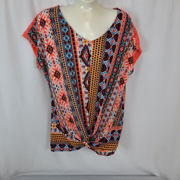 5 For $20.00 Bobbie Brooks Aztec Multicolor Twisted Front/Crochet Back Top - Picture 1 of 11